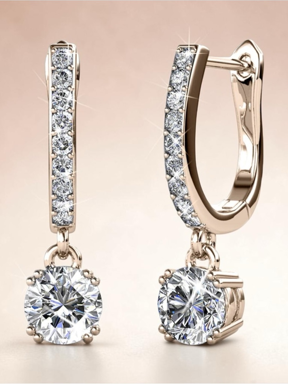 Cate & Chloe McKenzie 18k Rose Gold Plated Drop Dangle Earrings with Swarovski - Picture 1 of 9